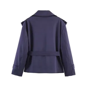 Women's short trench coat lapel belted jacket elegant spring commuting outerwear