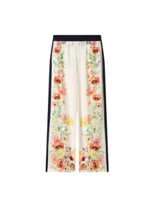 Women vintage floral print wide leg trousers elegant casual high waist pants fashion apparel