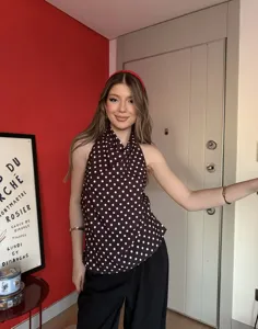 Top halter sin mangas con lunares vintage francés para mujer, moda elegante de verano.