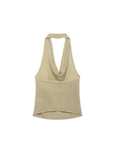 Metallic halter camisole top for women summer fashion stylish shiny knit sleeveless apparel