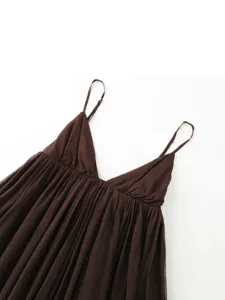 Summer French style chic brown camisole with delicate straps and flattering ruffles.