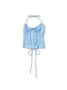 Zomer sexy effen satijn halter korset top met verstelbare bandjes en knoopsluiting