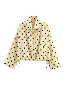Camicetta donna manica lunga a pois casual carina collo alto coulisse design per primavera