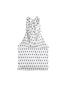Top halter vintage con lunares franceses, elegante blusa de verano sin mangas para mujer.