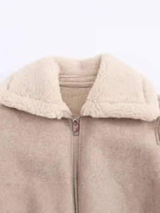 Women stylish wool blend lapel jacket outerwear autumn new fashion casual coat top detail