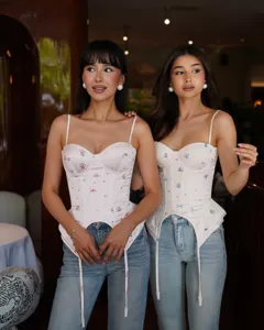 Floral corset camisole top with boning design and irregular hem for women summer style.