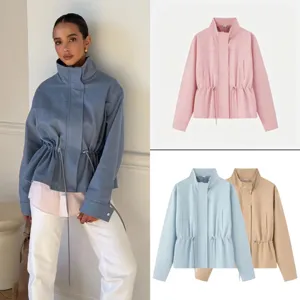 Femme mode col montant cordon veste décontracté manches longues vêtements automne chic