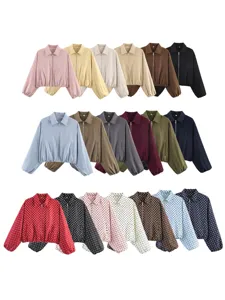 Giacca Cappotto Corto Casual da Commuter con Revers e Manica a Puff con Cerniera Moda Autunnale da Donna