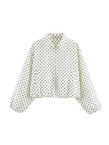 Giacca donna a pois con zip e colletto a risvolto capispalla casual elegante chic