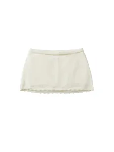 Summer women knitted miniskirt breathable scalloped hem casual chic off white knit skirt