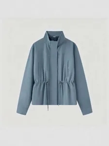 Veste coupe-vent décontractée pour femme col montant cordon taille gris bleu principal