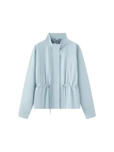 Femme veste bleu clair col montant cordon serrage vetement mode manteau vintage