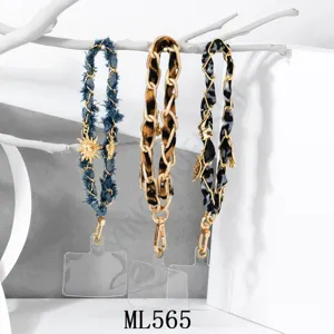 Cadena de Teléfono de Acrílico Denim Estampado de Leopardo Cordón Largo Anti Pérdida Correa para Teléfono Móvil Mujeres Niñas Cordón Decorativo