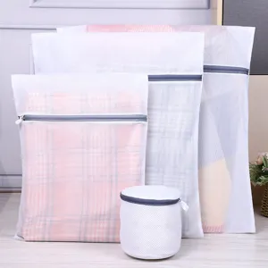 Ensemble de Sacs à Linge en Maille Épaisse avec Fermeture Éclair Grise Sac de Lavage pour Soutien-Gorge Vêtements