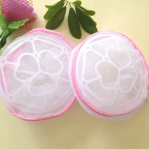 Round bra washing bag mesh laundry bag with pink zipper for delicate underwear protection