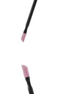 Detail view of the dual-head quartz nail pusher and file tool with black handle for manicure.