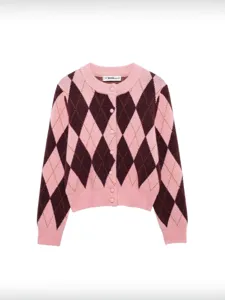 Dames Casual Argyle Jacquard Gebreide Cardigan Trui Ronde Hals Enkelknoops Lange Mouw Gebreide Jas