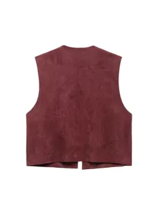 Women Suede Vest Vintage Casual Sleeveless Waistcoat Outerwear Layering Top Spring Chic