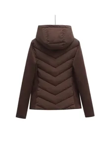 Women hooded lightweight padded jacket casual slim fit puffer coat spring outerwear brown