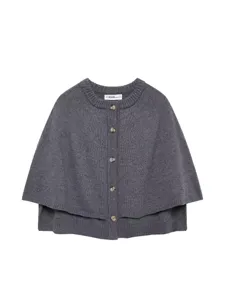 Women stylish grey knitted cape cardigan short coat casual autumn round neck button outerwear
