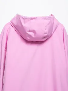 Stylish pink hooded windbreaker jacket for women, perfect for outdoor casual wear.