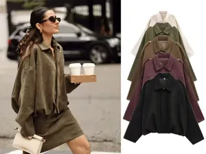Women's spring suede batwing sleeve zipper jacket coat solid fashion casual outerwear top.