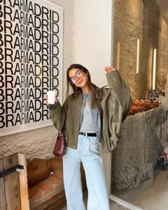 Fashionable women batwing sleeve zip suede jacket for spring casual daily wear and outdoor style.