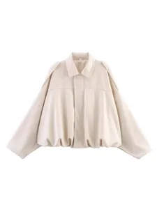 Women fashion solid color batwing sleeve cropped jacket casual stylish outerwear coat spring