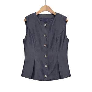 Classic dark blue sleeveless vest for women, elegant slim fit office commuting top new.