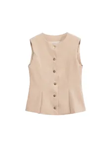 Women's Summer Sleeveless Vest Slim Fit Office Casual Solid Color Top Chic Elegant Apparel