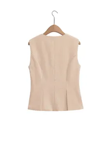 Women's summer slim fit sleeveless commuter vest, elegant solid color waistcoat top.
