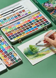Draagbare 120 kleuren vaste aquarelverfset met metalen doos en waterpenseel voor kunstenaars