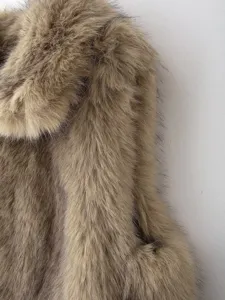 Faux fur short vest jacket detail shot, stylish winter warm outerwear for women daily wear.