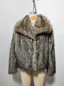 Detailed view of the vintage fluffy faux fur short coat for women, elegant warm fuzzy winter outerwear.