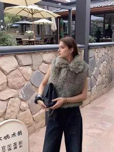 Stylish women's faux fur short vest autumn winter casual sleeveless outerwear fashion street wear