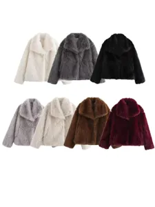 Women winter faux fur short coat fluffy warm vintage jacket stylish outerwear 7 colors