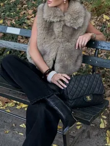 Women autumn fashion faux fur short vest jacket outdoor street style winter outerwear