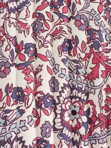 Close-up detail of vintage floral quilted cotton fabric showing intricate print and stitch texture.