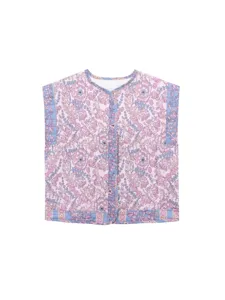 Women vintage floral print quilted vest casual sleeveless boho cotton padded outerwear 2025