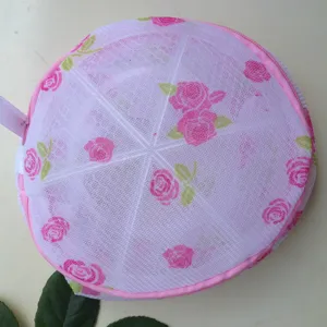 Fine mesh laundry bag detail, pink rose print washing pouch for delicate bras and underwear.