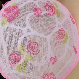 Fine mesh printed bra laundry bag detail view, washing machine lingerie washing net bag.