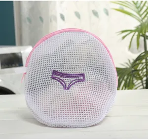 Detailed view of the thickened double-layer mesh laundry bag with cute embroidery.
