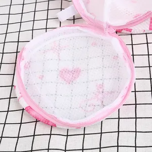 Thickened mesh cylindrical bra laundry bag for washing machine protection, pink zipper.