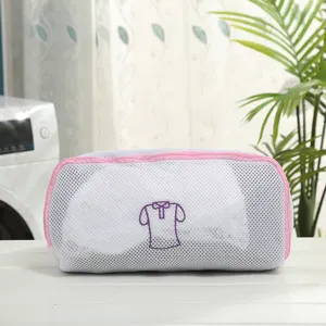 Thickened mesh laundry bag with pink zipper and embroidery for underwear and delicate garments protection