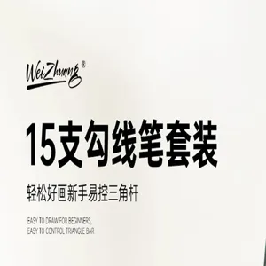 Close-up of 15pcs detail hook line art paint brush set packaging with ergonomic triangle grip.