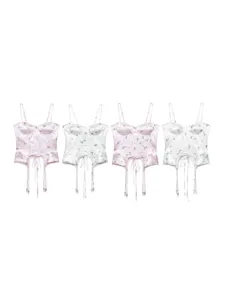 Women Sexy Floral Printed Corset Cami Top Sweetheart Neck Bow Bone Slim Fit Short Casual Summer Tank Top
