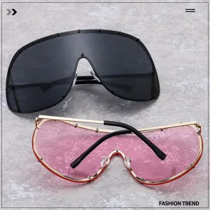 Oversized shield sunglasses for women and men, trendy metal frame fashion sun glasses with studs.