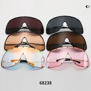 Oversized rivet shield sunglasses for women and men, trendy metal one-piece sun glasses.