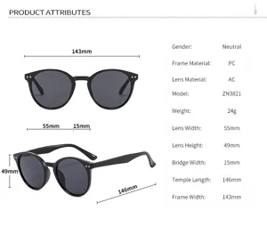 Klassische Retro-Sonnenbrille mit rundem Gestell für Damen und Herren, leicht und stilvoll.