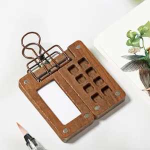 Mini walnoot houten aquarel lege doos draagbare reis kunst schilderen palet set tool